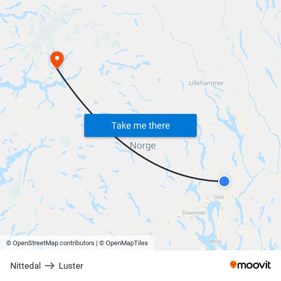 Nittedal to Luster map