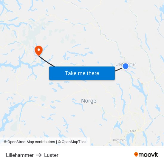 Lillehammer to Luster map