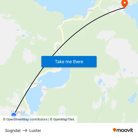 Sogndal to Luster map