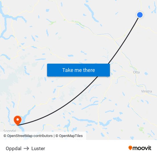 Oppdal to Luster map