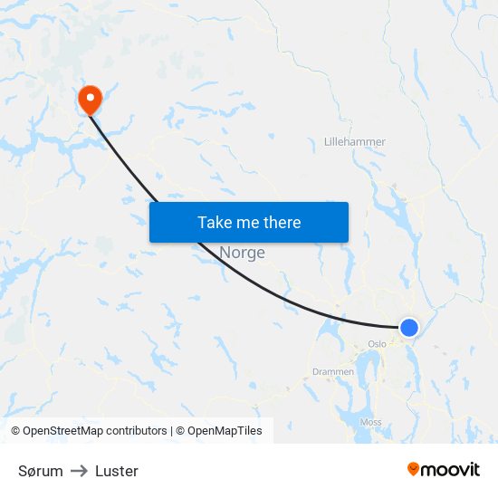 Sørum to Luster map