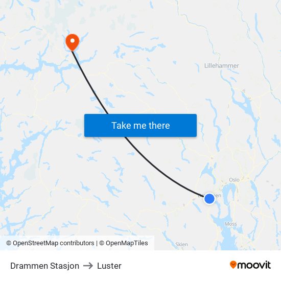 Drammen Stasjon to Luster map