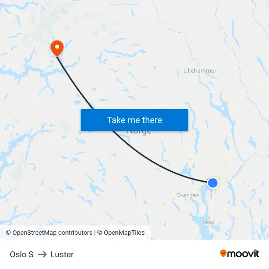 Oslo S to Luster map