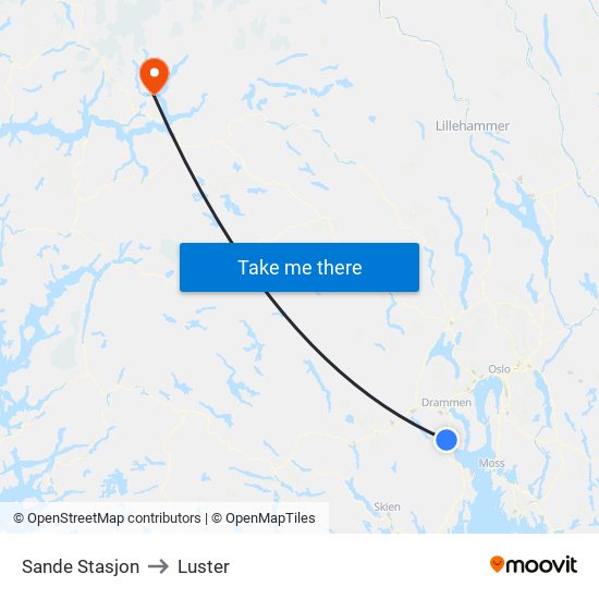 Sande Stasjon to Luster map