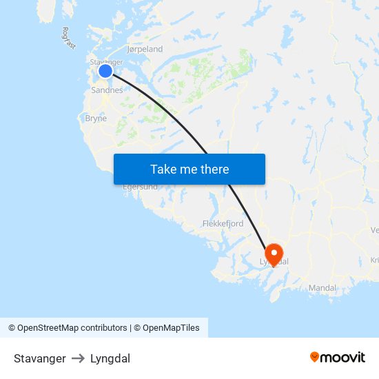 Stavanger to Lyngdal map