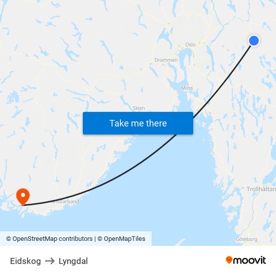 Eidskog to Lyngdal map