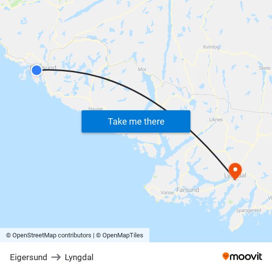 Eigersund to Lyngdal map