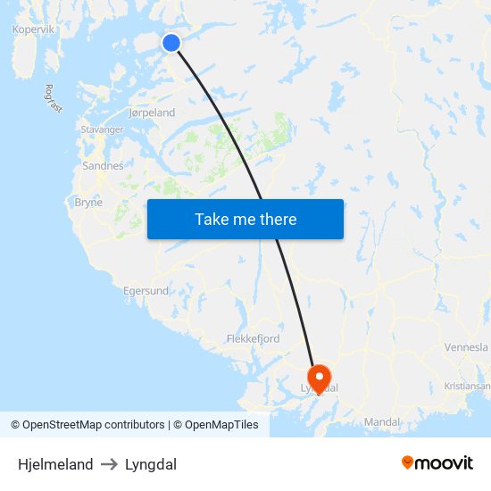 Hjelmeland to Lyngdal map