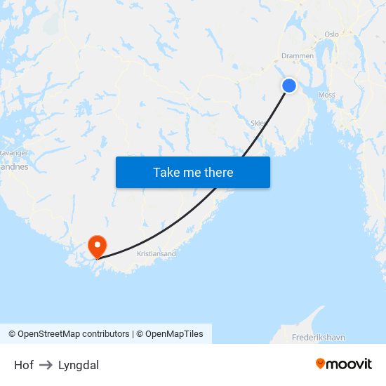 Hof to Lyngdal map