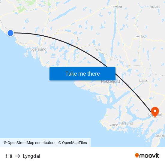 Hå to Lyngdal map