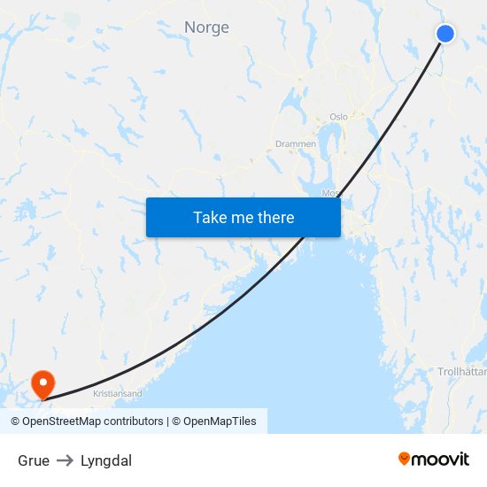 Grue to Lyngdal map