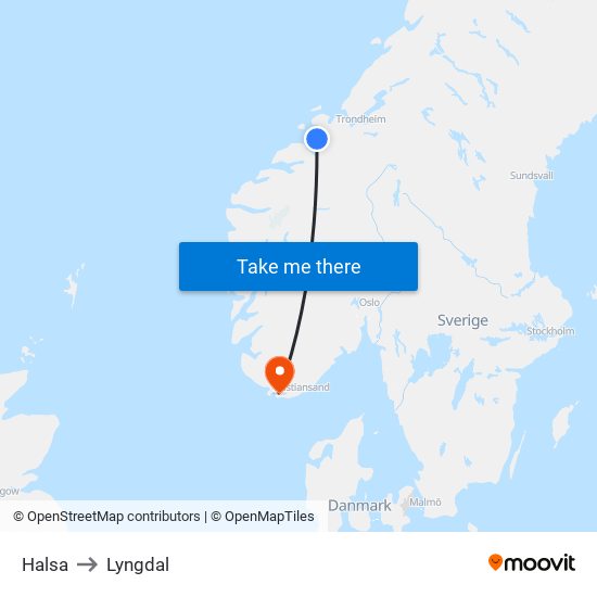 Halsa to Lyngdal map