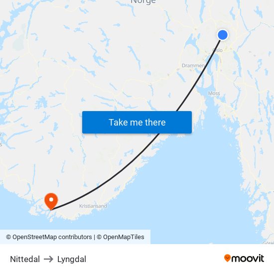 Nittedal to Lyngdal map