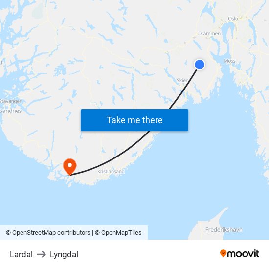 Lardal to Lyngdal map