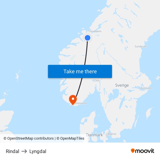 Rindal to Lyngdal map