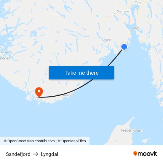 Sandefjord to Lyngdal map