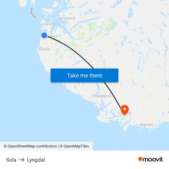 Sola to Lyngdal map