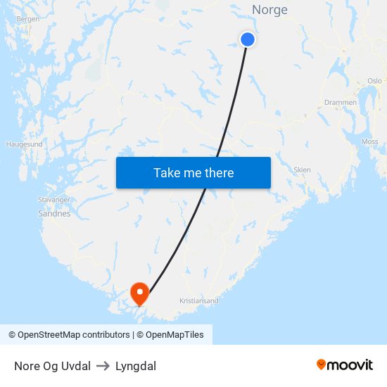 Nore Og Uvdal to Lyngdal map