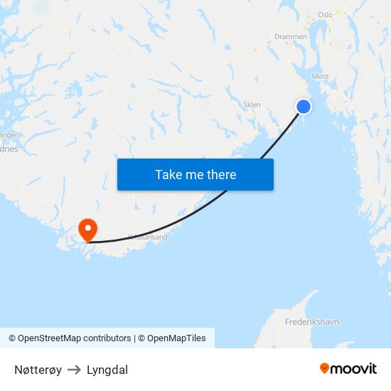 Nøtterøy to Lyngdal map
