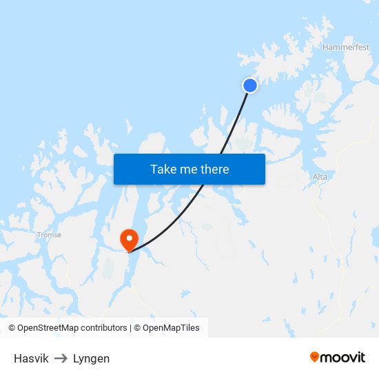 Hasvik to Lyngen map