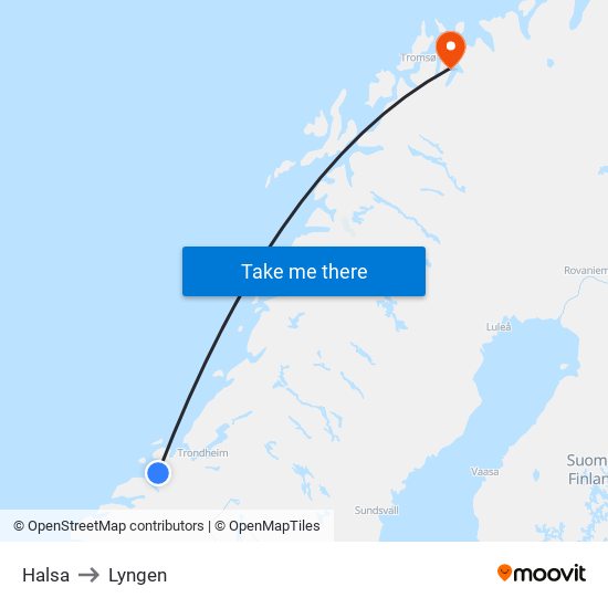 Halsa to Lyngen map