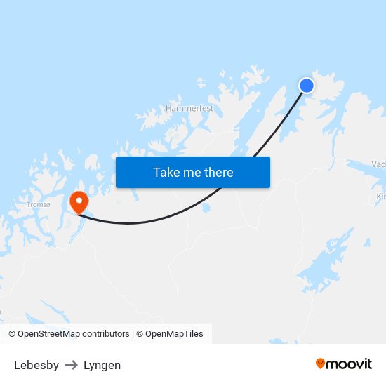 Lebesby to Lyngen map