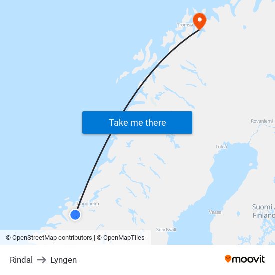 Rindal to Lyngen map