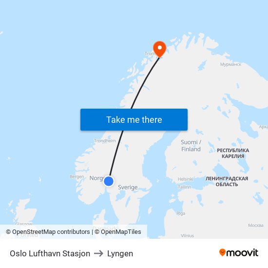 Oslo Lufthavn Stasjon to Lyngen map
