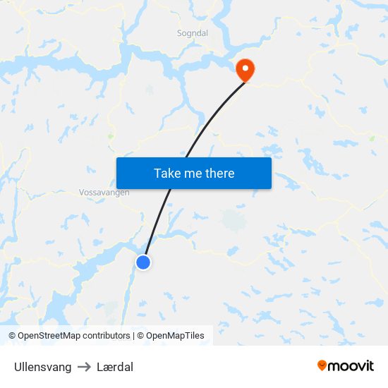 Ullensvang to Lærdal map