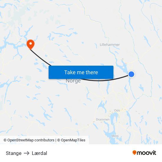Stange to Lærdal map