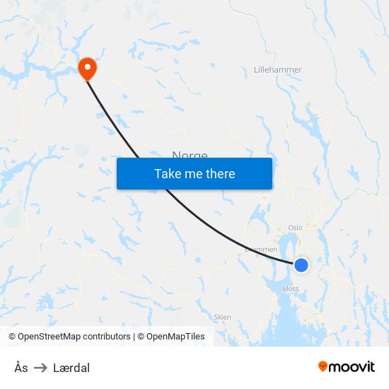 Ås to Lærdal map