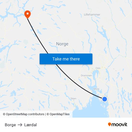 Borge to Lærdal map