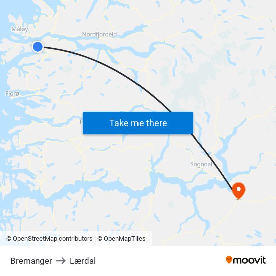 Bremanger to Lærdal map