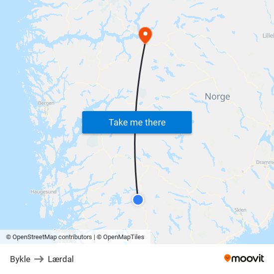 Bykle to Lærdal map