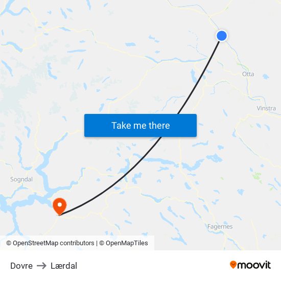 Dovre to Lærdal map