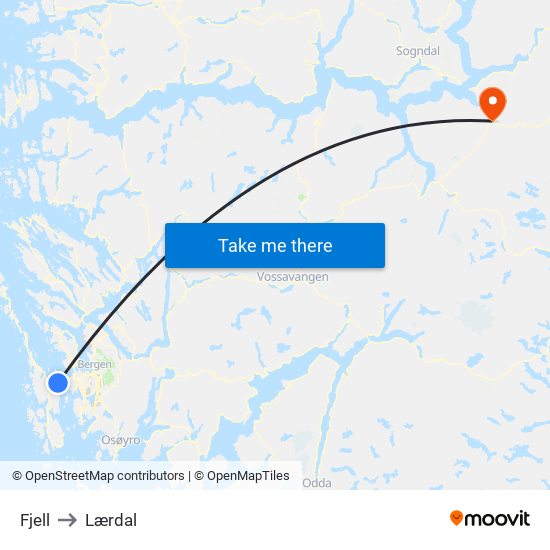 Fjell to Lærdal map