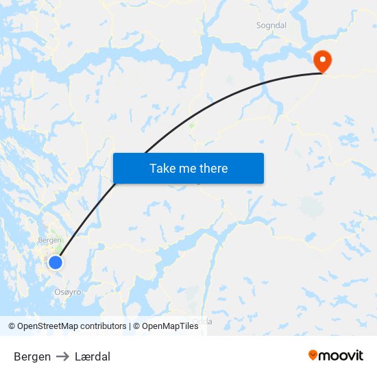 Bergen to Lærdal map