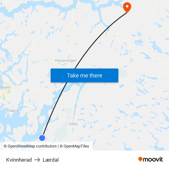 Kvinnherad to Lærdal map