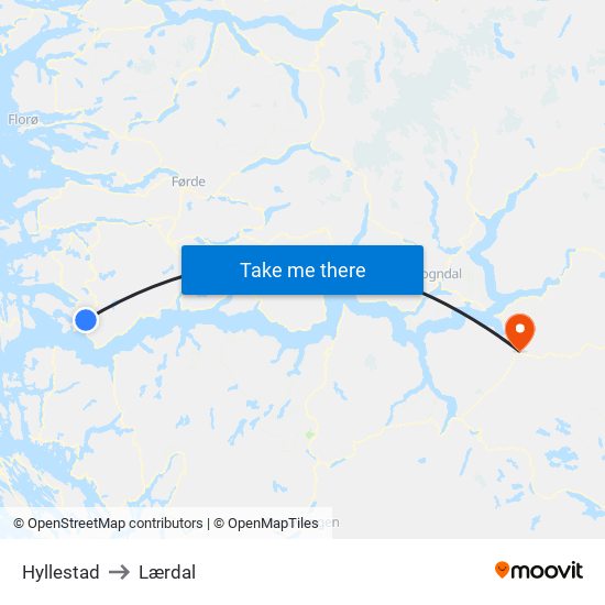 Hyllestad to Lærdal map