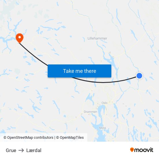 Grue to Lærdal map