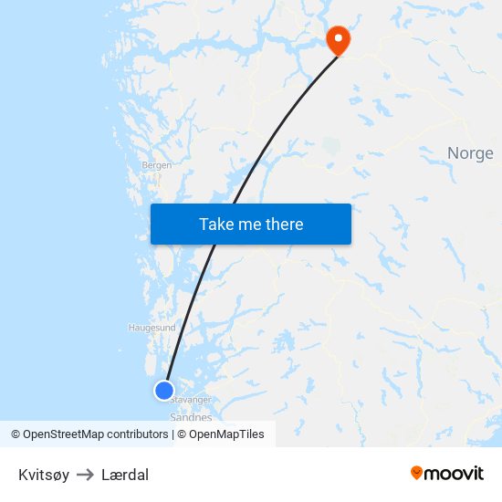 Kvitsøy to Lærdal map