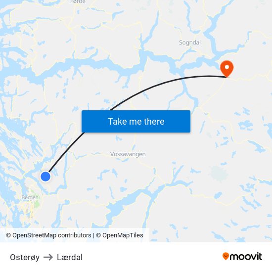 Osterøy to Lærdal map