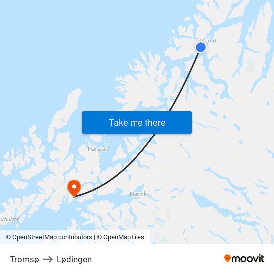 Tromsø to Lødingen map