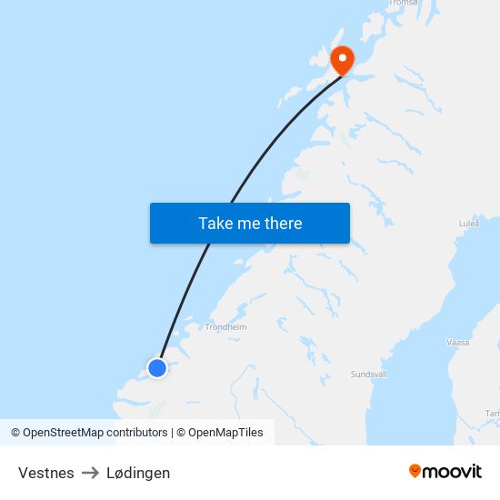 Vestnes to Lødingen map