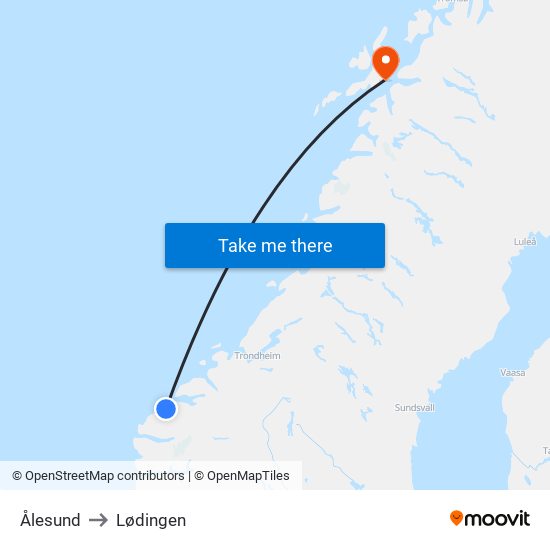 Ålesund to Lødingen map