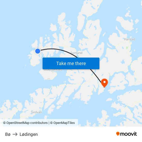 Bø to Lødingen map