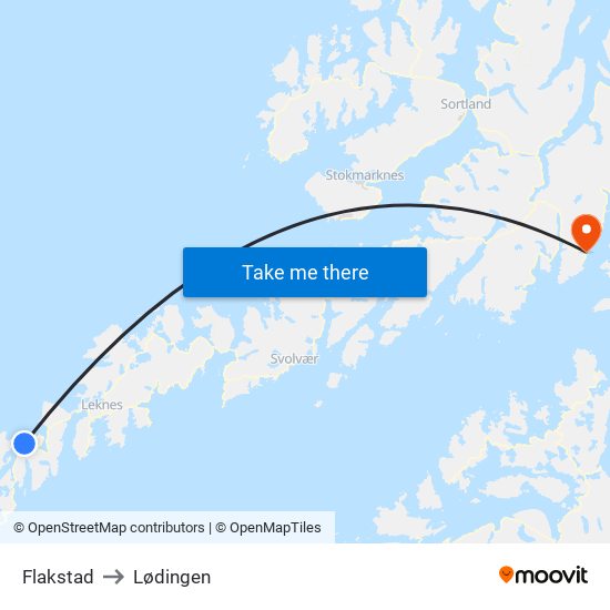 Flakstad to Lødingen map