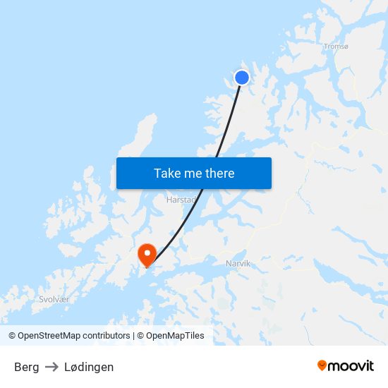 Berg to Lødingen map