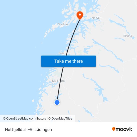 Hattfjelldal to Lødingen map