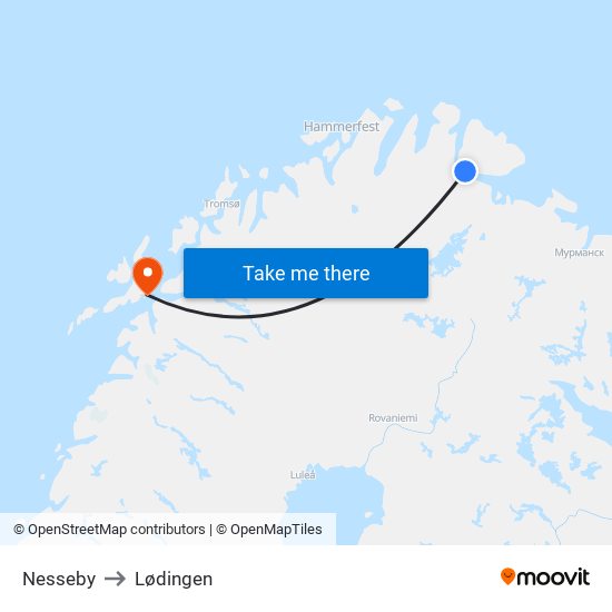 Nesseby to Lødingen map